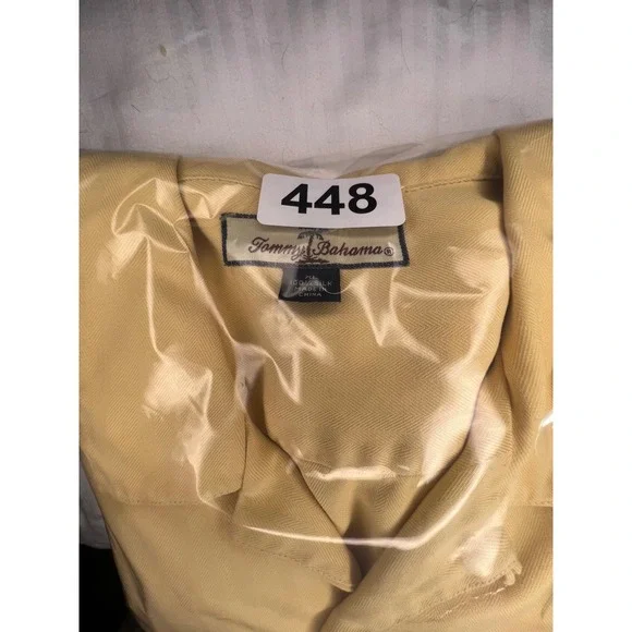 Tommy Bahama Relax Mens XL Yellow 100% Silk Herringbone Short Sleeve Camp Shirt - Picture 9 of 9